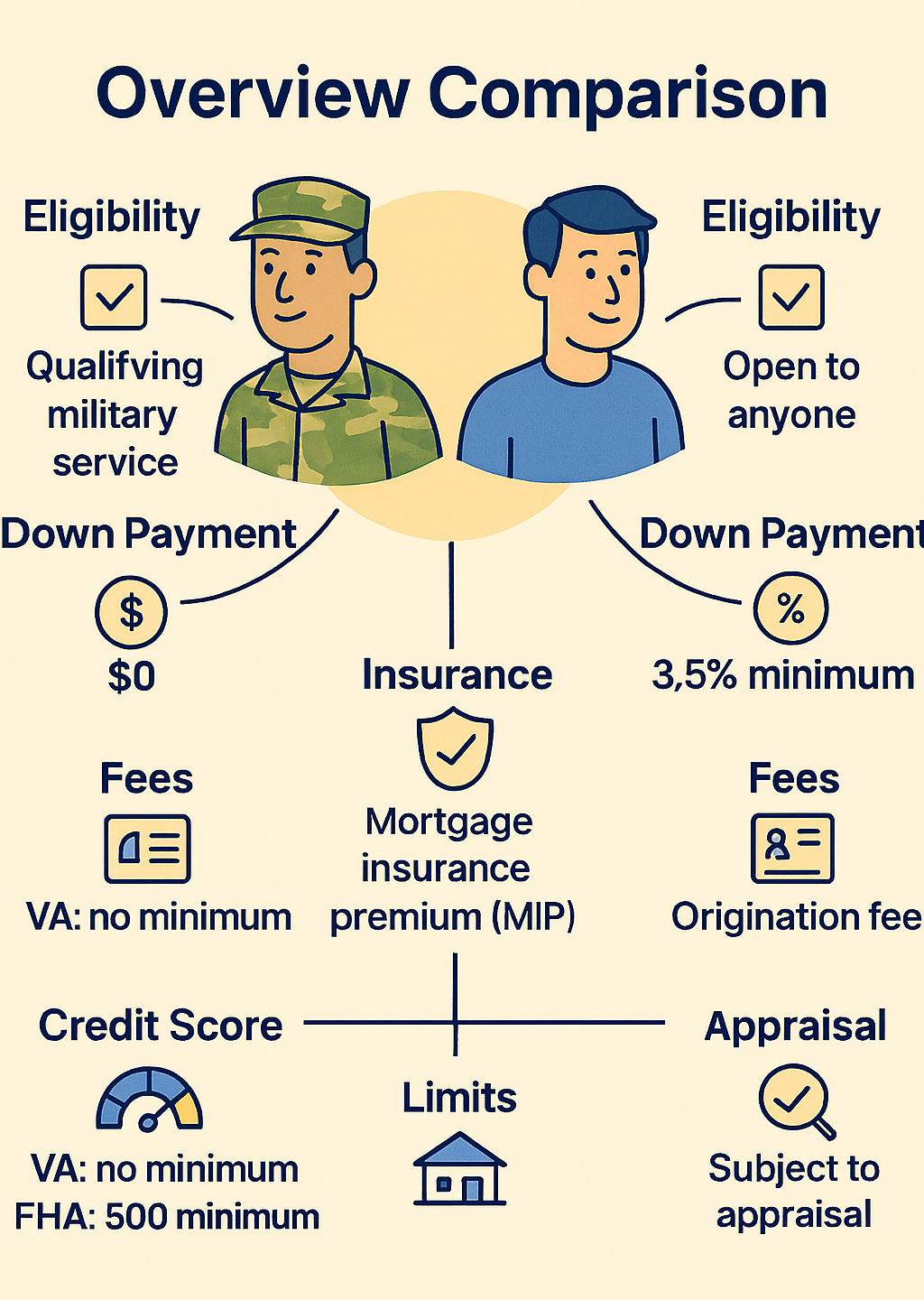 VA vs. FHA 概览对比图